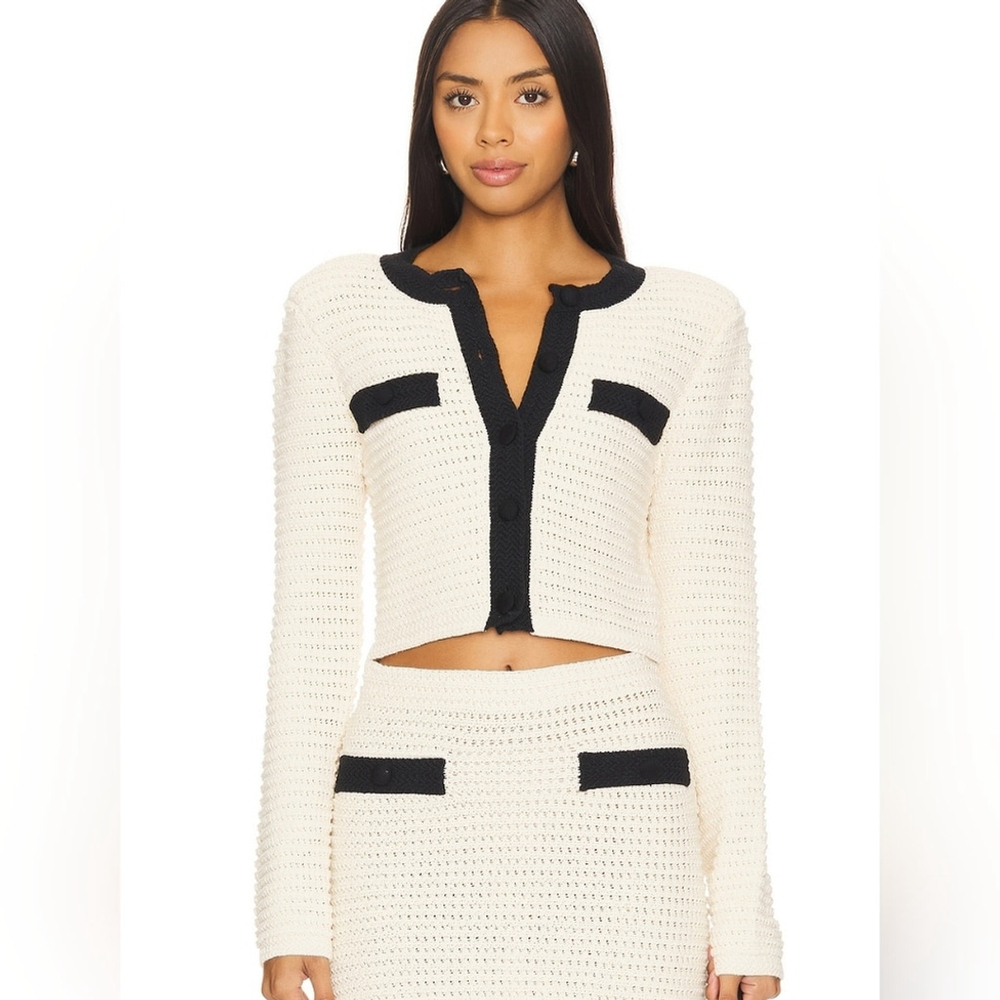 NWT $178 MAJORELLE Slater Cardigan In Ivory And Black Small